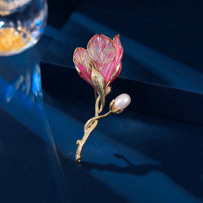 New elegant and high-end autumn and winter clothing accessories corsage fixed enamel color dripping magnolia brooch-Mix MIx Style