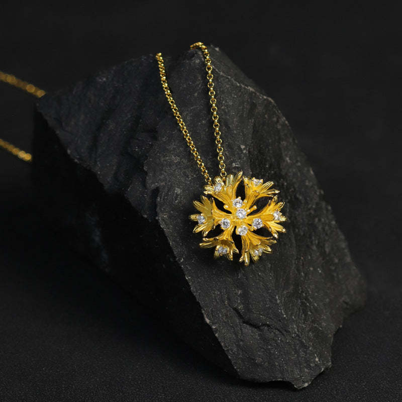 Golden Dainty Retro Flower Pendant Round Cut Diamonds Luxury 18k Gold Plated Necklace Jewelry | Mix Mix Style-Mix MIx Style
