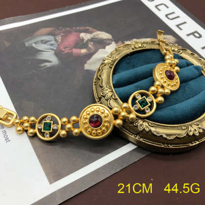 Circles Retro Red Round Cut Diamond Luxury 18k Vermeil Gold Plated Necklace Earring Bracelet Jewelry Set | Mix Mix Style-Mix MIx Style
