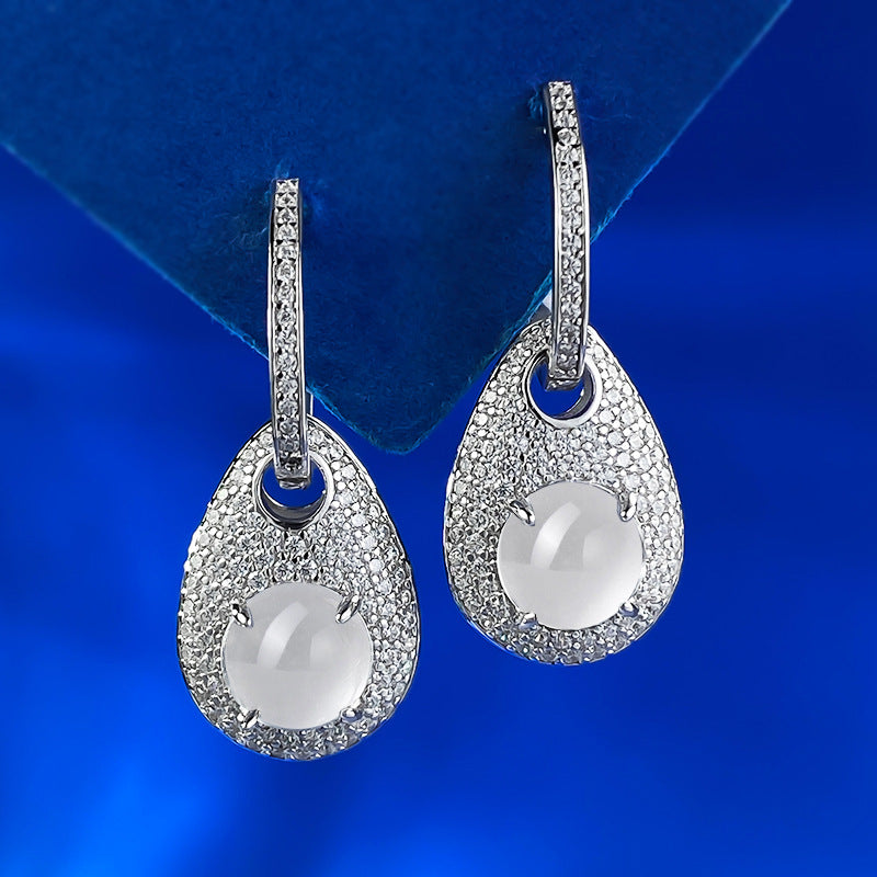 Green & White Zipper Shaped Timeless Moissanite Diamonds Elegant 18k White Gold Plated Drop Earrings | Mix Mix Style-Mix MIx Style