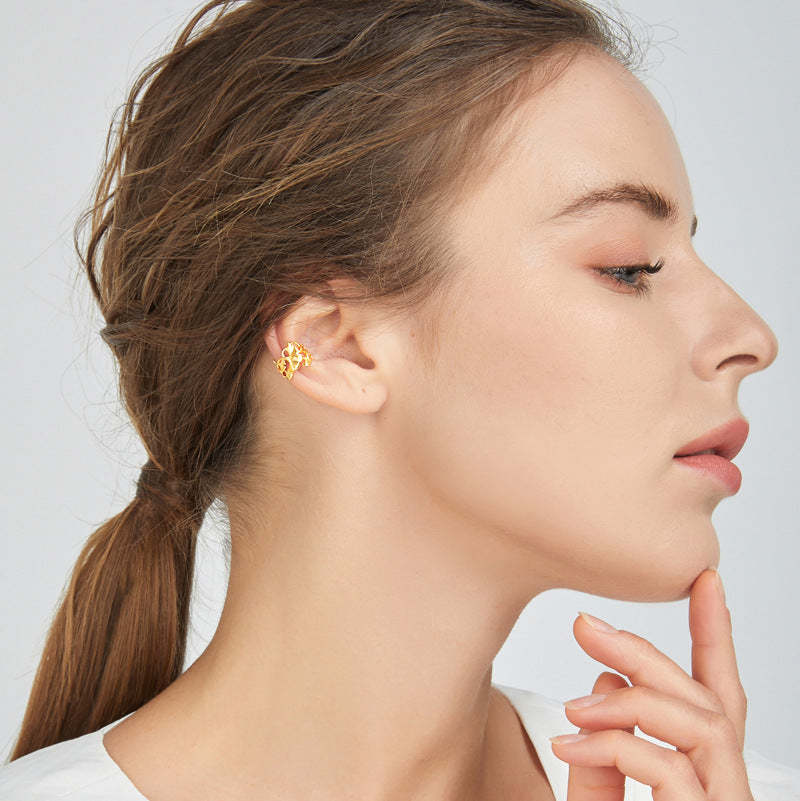 Looking for original late autumn sterling silver ginkgo leaf ear cuff niche design French pierced earrings-Mix MIx Style