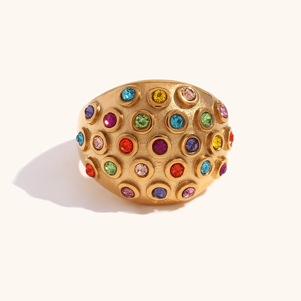 Antique Embellished Retro Colorful Diamonds Luxury 18k Vermeil Gold Plated Ring Jewelry | Mix Mix Style-Mix MIx Style
