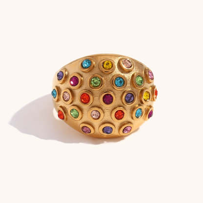 Antique Embellished Retro Colorful Diamonds Luxury 18k Vermeil Gold Plated Ring Jewelry | Mix Mix Style-Mix MIx Style