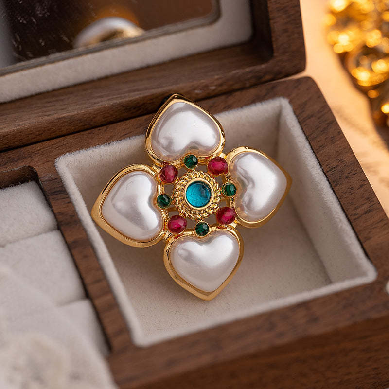 Natural Pearl Flower Brooch Women's Retro Elegant Simple Temperament Oil Drop Brooch Commuting Fashion Versatile Clothing-Mix MIx Style