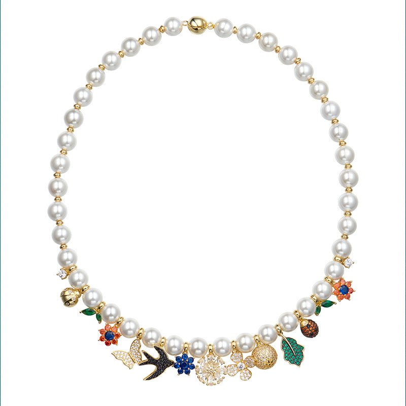Butterfly Ladybug Pearl Women's Collarbone Necklace Akoya pearls Jewelry Mix Mix Style [Hot Seller]-Mix MIx Style