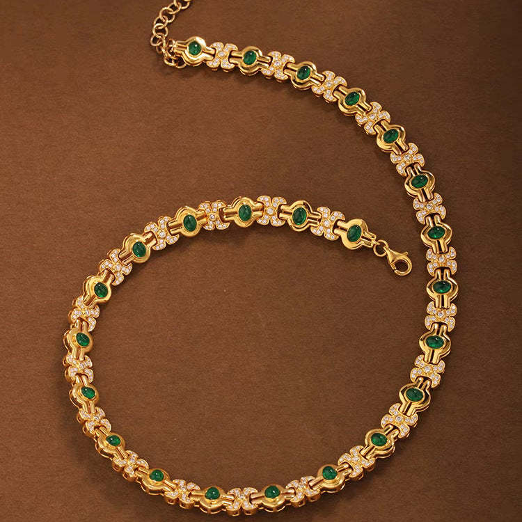 Green Vintage Retro Oval Cut Diamonds Luxury 18k Vermeil Gold Plated Choker Necklace Jewelry | Mix Mix Style-Mix MIx Style