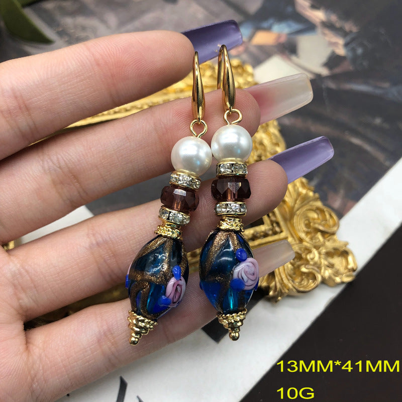 Unique Blue Vintage Retro  White Akoya Pearls Luxury 18k Gold Plated Necklace Earring Jewelry Set | Mix Mix Style-Mix MIx Style