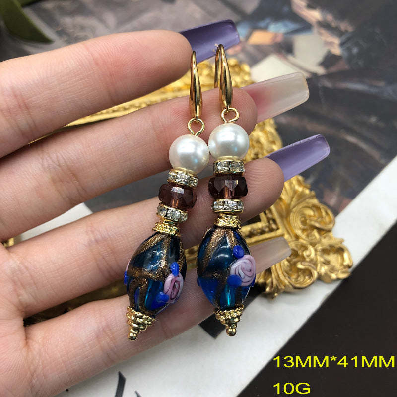 Unique Blue Vintage Retro  White Akoya Pearls Luxury 18k Gold Plated Necklace Earring Jewelry Set | Mix Mix Style-Mix MIx Style
