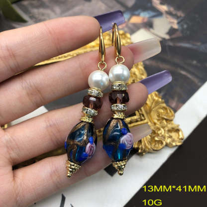 Unique Blue Vintage Retro  White Akoya Pearls Luxury 18k Gold Plated Necklace Earring Jewelry Set | Mix Mix Style-Mix MIx Style