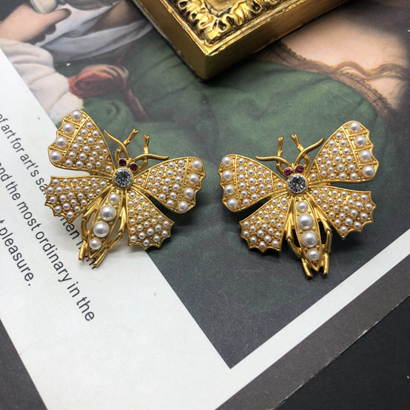 White Golden Butterfly Vintage Multi-layer Pendant Akoya Pearl Diamond Luxury 18k Gold Plated Necklace Earrings Jewelry Set | Mix Mix Style-Mix MIx Style