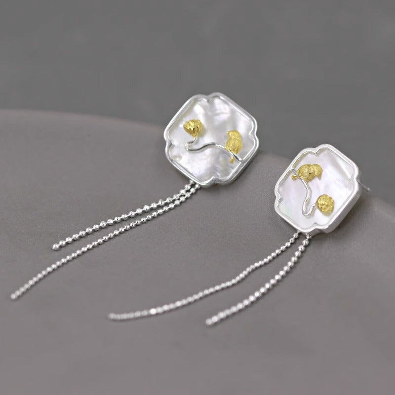 Wusikaoshi S925 sterling silver original design new Chinese style bird lotus cloud window white shell tassel earrings-Mix MIx Style