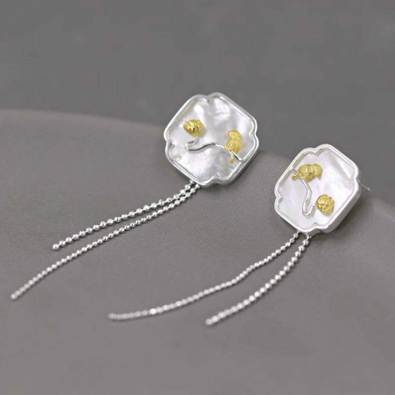 Wusikaoshi S925 sterling silver original design new Chinese style bird lotus cloud window white shell tassel earrings-Mix MIx Style