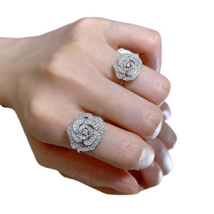 Flower White Camellia Round Cut Moissanite Diamonds 18k White Gold Plated Engagement Ring | Mix Mix Style-Mix MIx Style