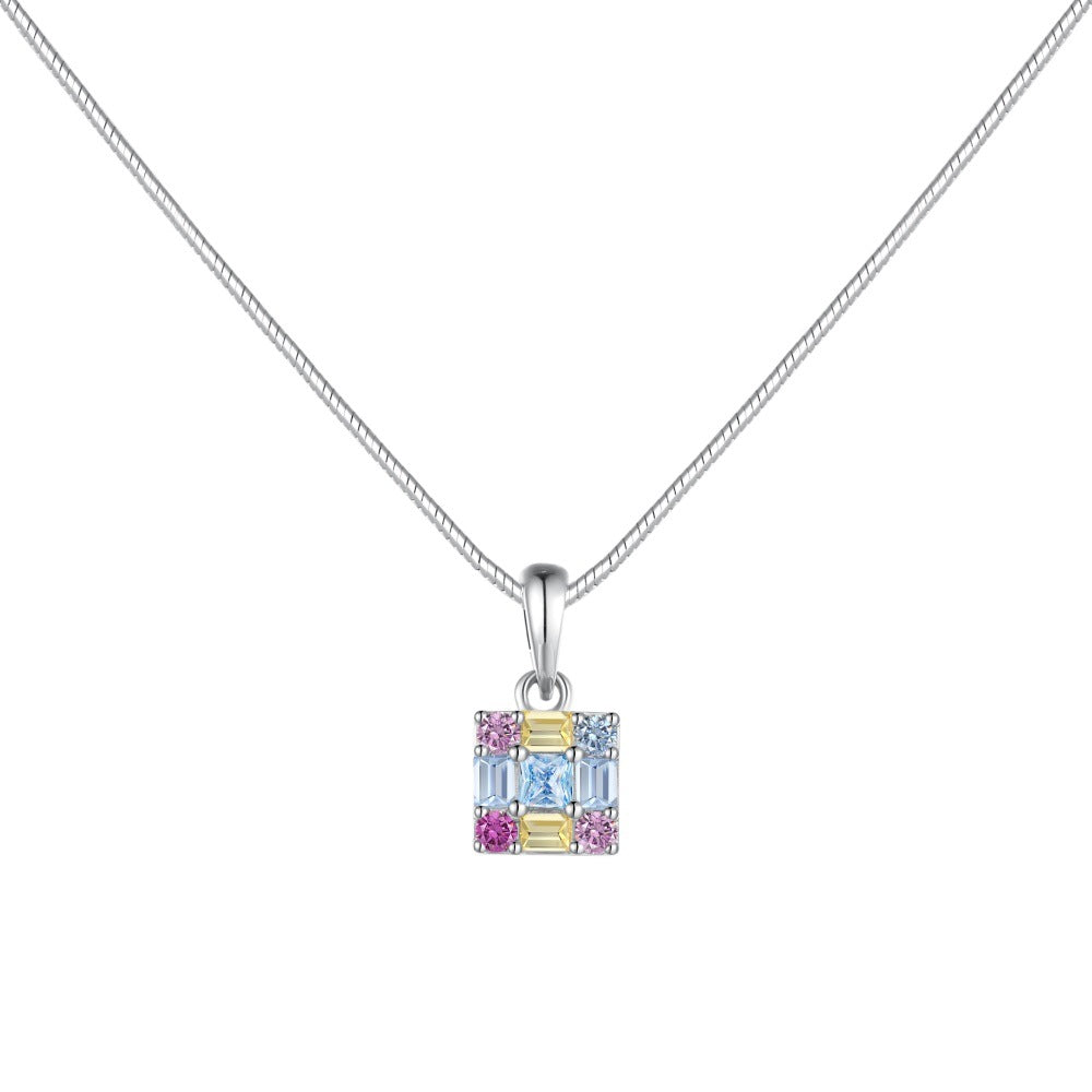 Linlang jewelry new S925 sterling silver necklace women's high-end snake bone chain inlaid with colored zircon pendant clavicle chain-Mix MIx Style
