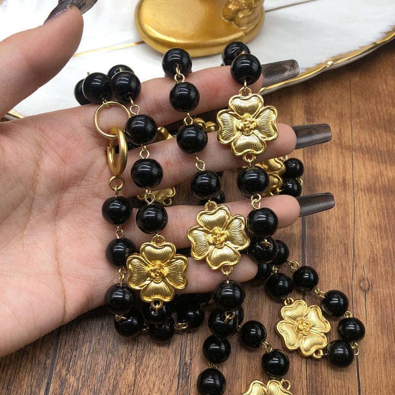 Flowers Yellow Beads Vintage Retro Classic Luxury 18k Gold Vermeil Plated Necklace Earrings Jewelry Set | Mix Mix Style-Mix MIx Style