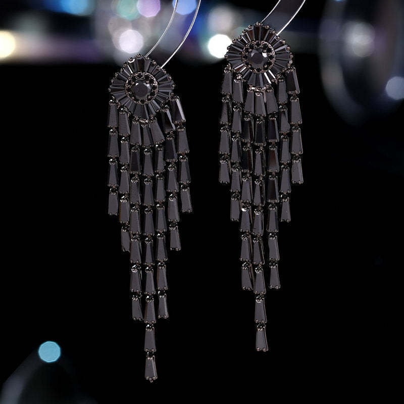 French elegant temperament exaggerated earrings wholesale women's super flash zircon inlaid light luxury high-end long tassel earrings-Mix MIx Style