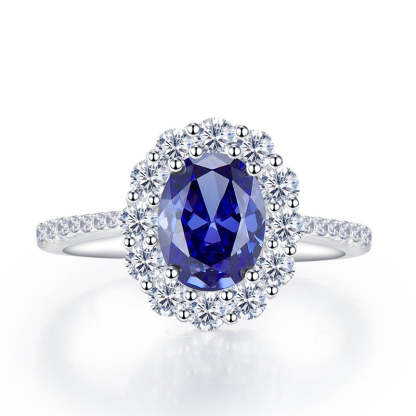 Luxurious Deep Blue Oval Cut Moissanite Diamond 3ct 18k White Gold Plated Engagement Ring | Mix Mix Style-Mix MIx Style