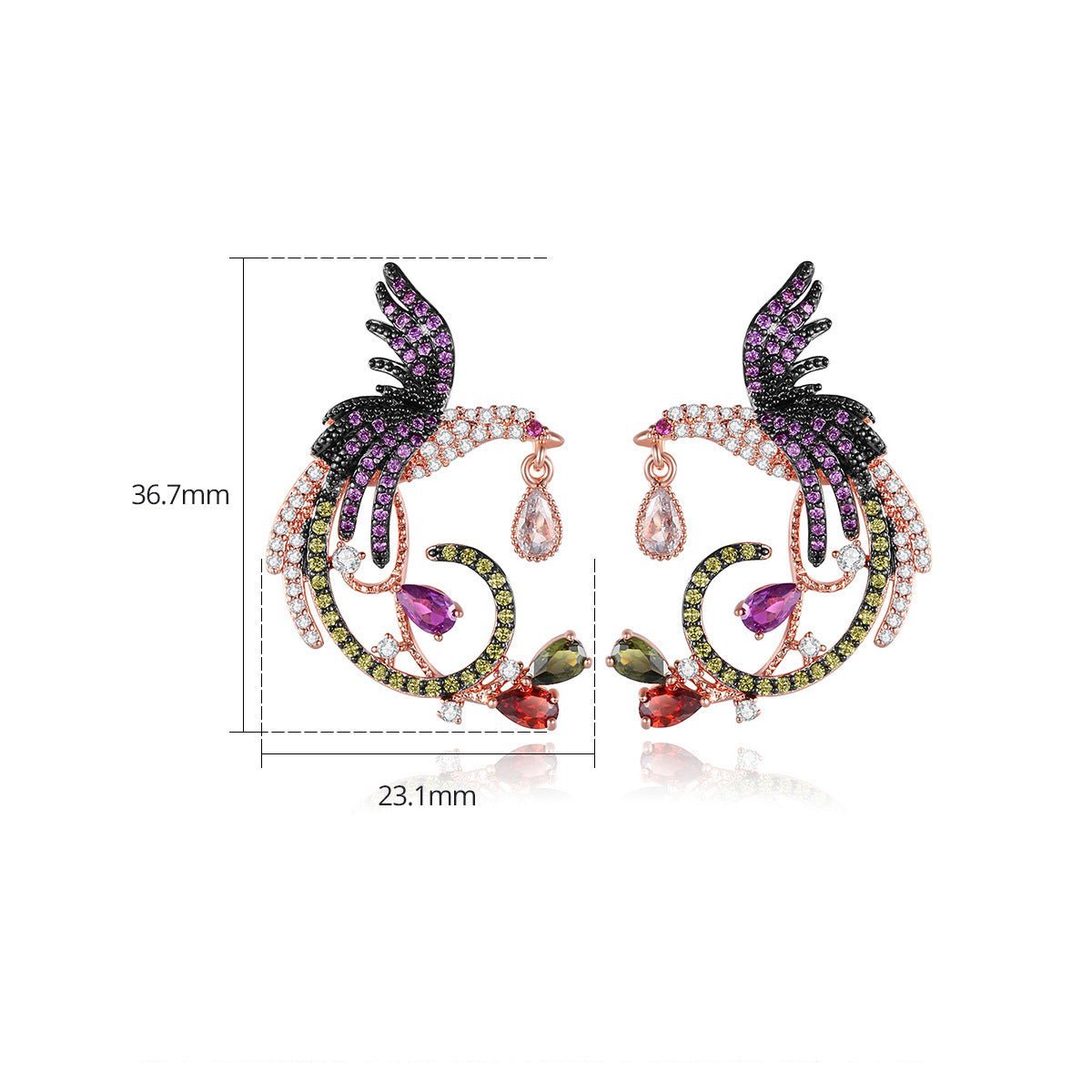 Embellished Bird Multicolor Moissanite Diamonds 18k White Gold Plated Vintage Retro Drop Earrings | Mix Mix Style-Mix MIx Style