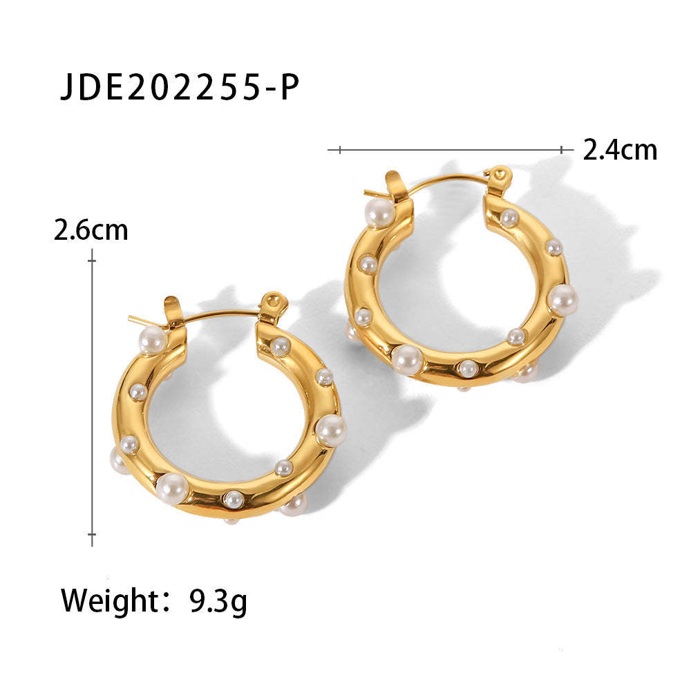 18K Gold Plated Pearl and Moissanites Hoop Earrings | Mix Mix Style [Hot Seller]-Mix MIx Style