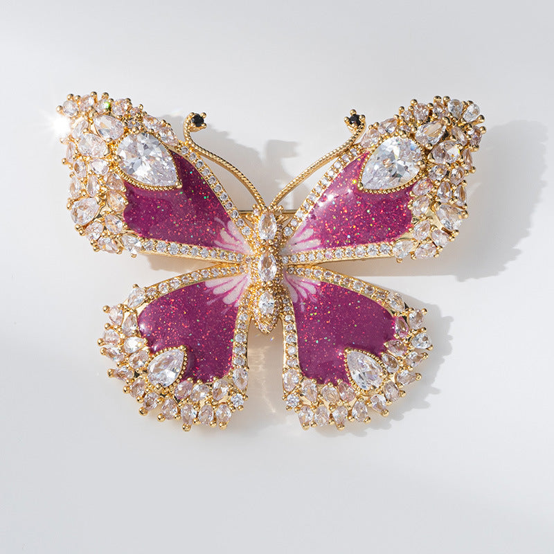 Xiliang Feizi manufacturer wholesales high-quality enamel colored copper zircon butterfly brooch retro temperament coat accessories-Mix MIx Style