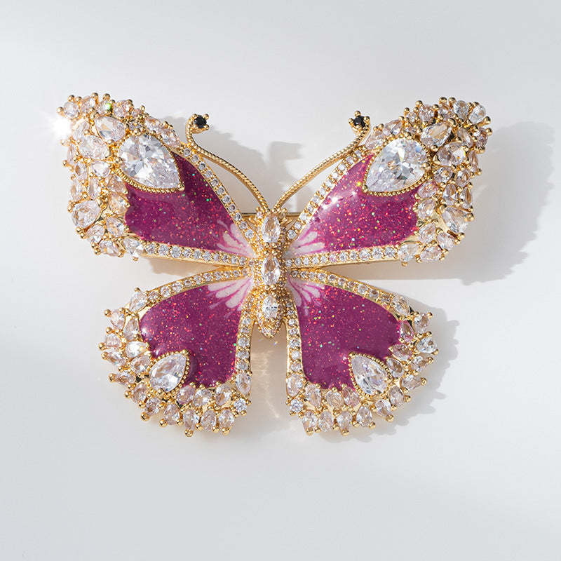 Xiliang Feizi manufacturer wholesales high-quality enamel colored copper zircon butterfly brooch retro temperament coat accessories-Mix MIx Style