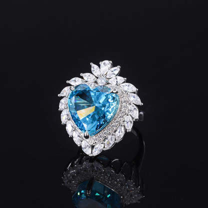 Douyin's best-selling high-carbon diamond radiant cut aquamarine heart-shaped 15*15 pendant ring set S925 silver-Mix MIx Style