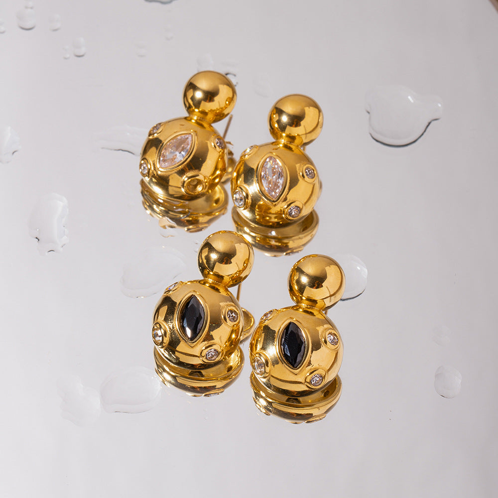 Circle Irregular White - Black Marquise Timeless Moissanite Diamonds Elegant 18k Vermeil Gold Plated Retro Drop Earrings | Mix Mix Style-Mix MIx Style