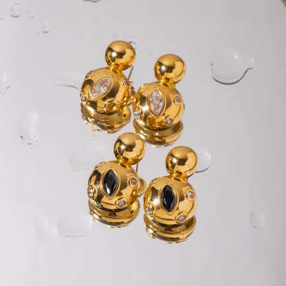 Circle Irregular White - Black Marquise Timeless Moissanite Diamonds Elegant 18k Vermeil Gold Plated Retro Drop Earrings | Mix Mix Style-Mix MIx Style