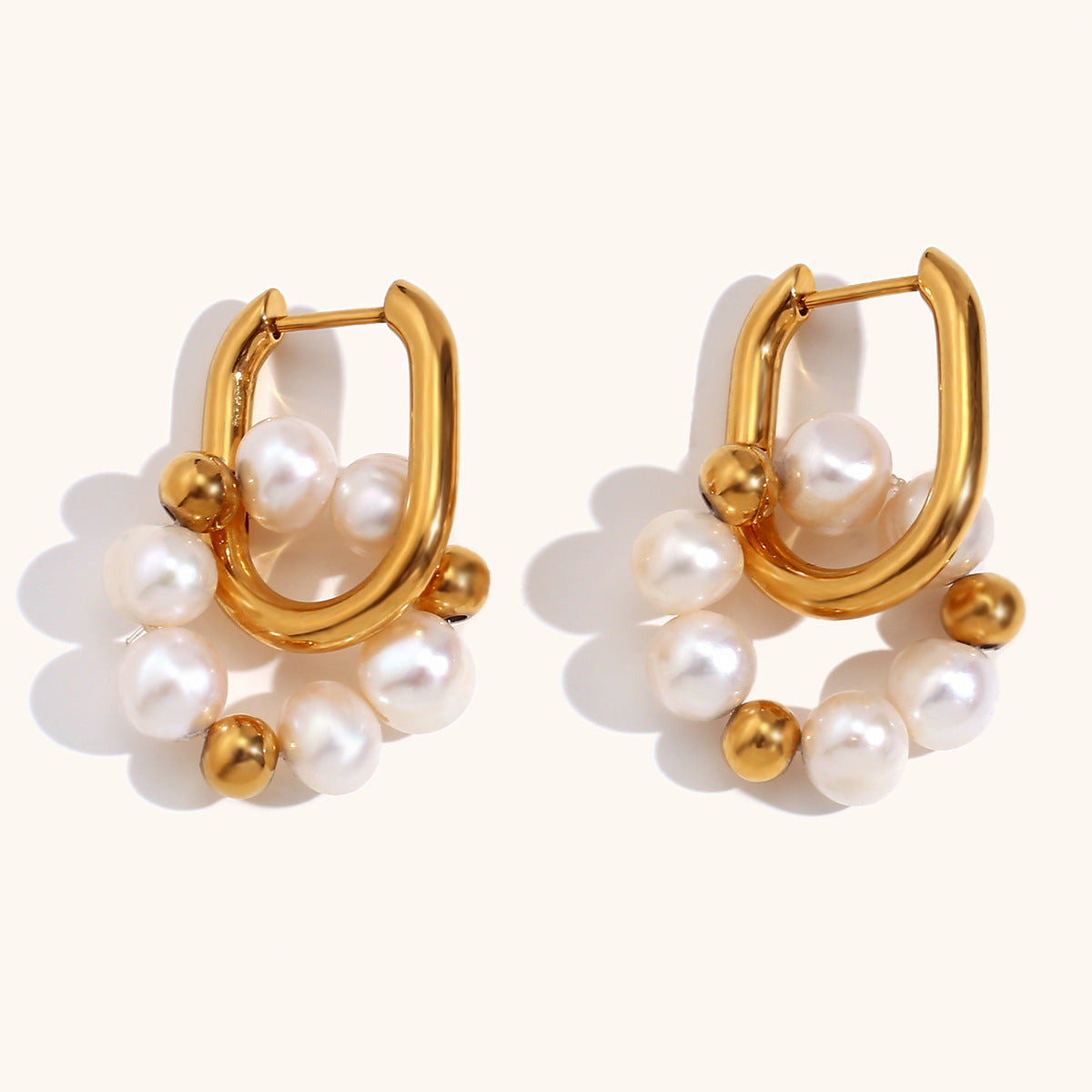 Timeless White Akoya Pearl Beads 18k Vermeil Gold Plated Vintage Retro U-shaped Earrings | Mix Mix Style-Mix MIx Style