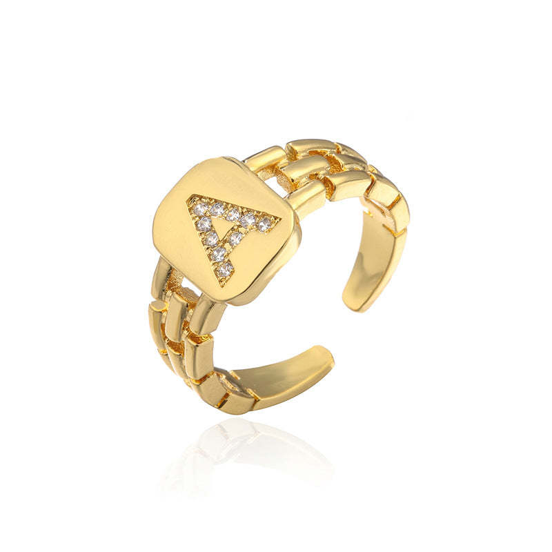 2021 new cross-border Amazon wish hot sale all-match 26 letter ring opening adjustable geometric pattern-Mix MIx Style