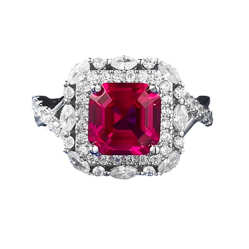 Pink Square Asscher Cut Moissanite Diamond 3ct 18k White Gold Plated Engagement Ring | Mix Mix Style-Mix MIx Style