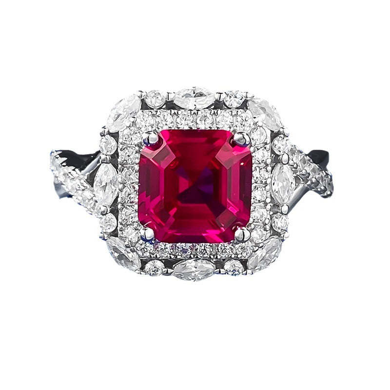 Pink Square Asscher Cut Moissanite Diamond 3ct 18k White Gold Plated Engagement Ring | Mix Mix Style-Mix MIx Style