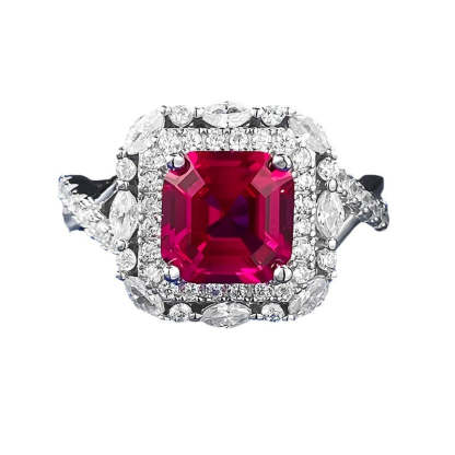 Pink Square Asscher Cut Moissanite Diamond 3ct 18k White Gold Plated Engagement Ring | Mix Mix Style-Mix MIx Style