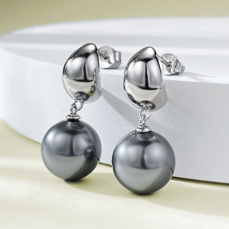 Mujing Jewelry S925 Silver Gold Surface Seiko Inlaid Pearl 12mm Shell Pearl Earrings European and American Fashion Simple Earrings-Mix MIx Style