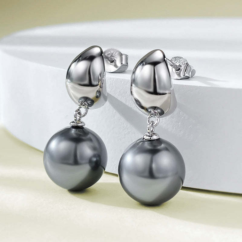 Mujing Jewelry S925 Silver Gold Surface Seiko Inlaid Pearl 12mm Shell Pearl Earrings European and American Fashion Simple Earrings-Mix MIx Style