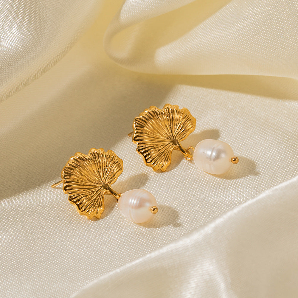 Golden Fan Retro Pendant Akoya Pearl Diamond Luxury 18k Gold Plated Necklace Earrings Jewelry Set | Mix Mix Style-Mix MIx Style