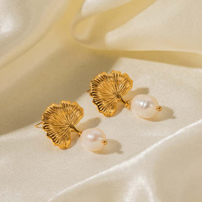 Golden Fan Retro Pendant Akoya Pearl Diamond Luxury 18k Gold Plated Necklace Earrings Jewelry Set | Mix Mix Style-Mix MIx Style