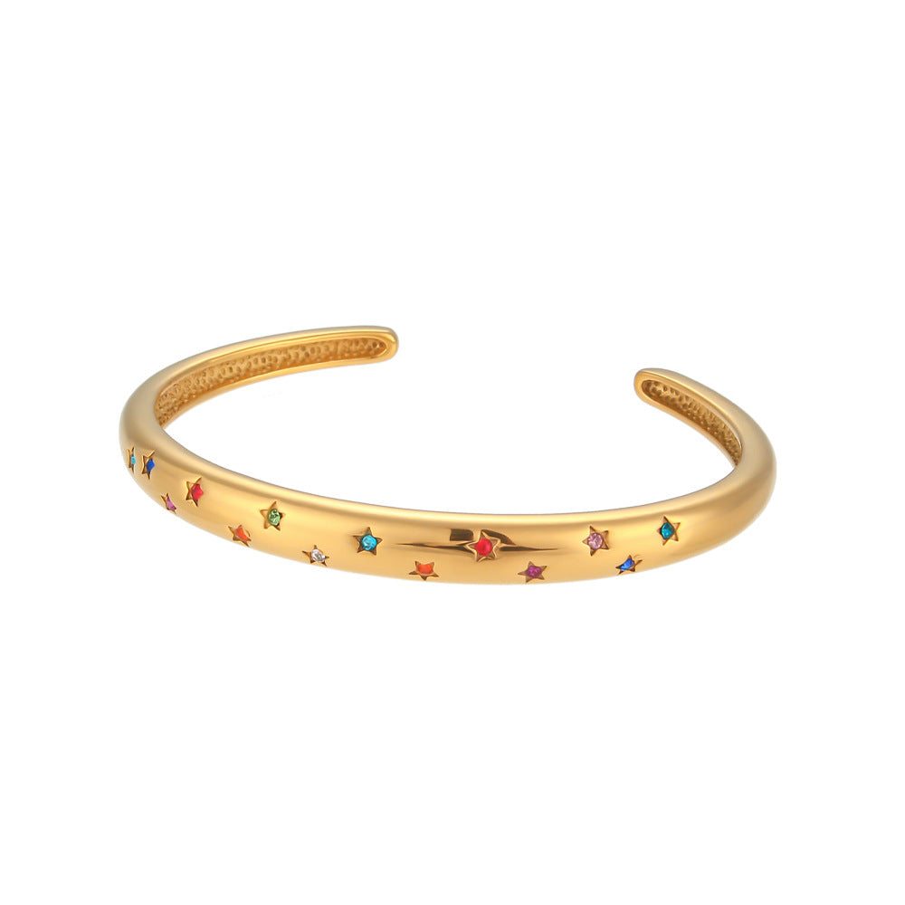 European and American cross-border hot selling eight-pointed star round zircon open bracelet stainless steel round edge five-pointed star zircon hand jewelry for women-Mix MIx Style