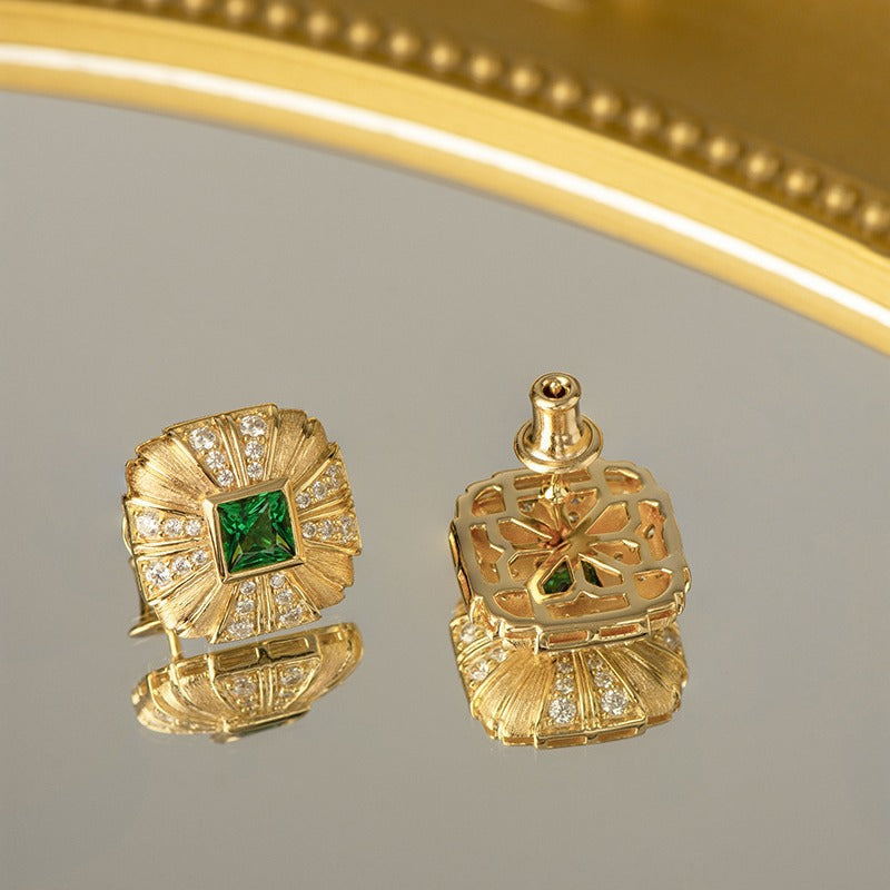 Classic Timeless Green Princess Moissanite Diamonds Luxury 18k Vermeil Gold Plated Stud Earrings | Mix Mix Style-Mix MIx Style