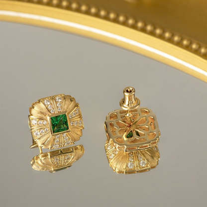 Classic Timeless Green Princess Moissanite Diamonds Luxury 18k Vermeil Gold Plated Stud Earrings | Mix Mix Style-Mix MIx Style