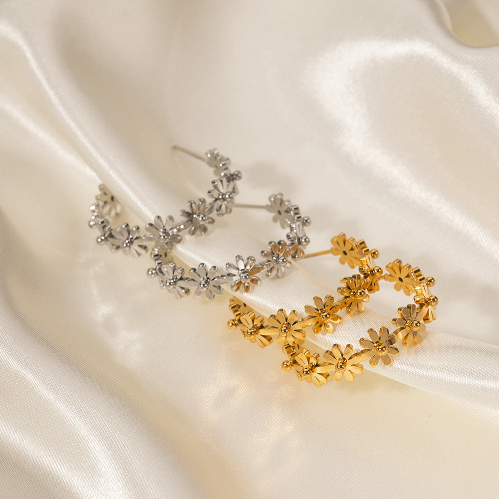 Flowers Dainty Trendy Elegant 18k Vermeil/White Gold Plated Hoop Earrings | Mix Mix Style-Mix MIx Style