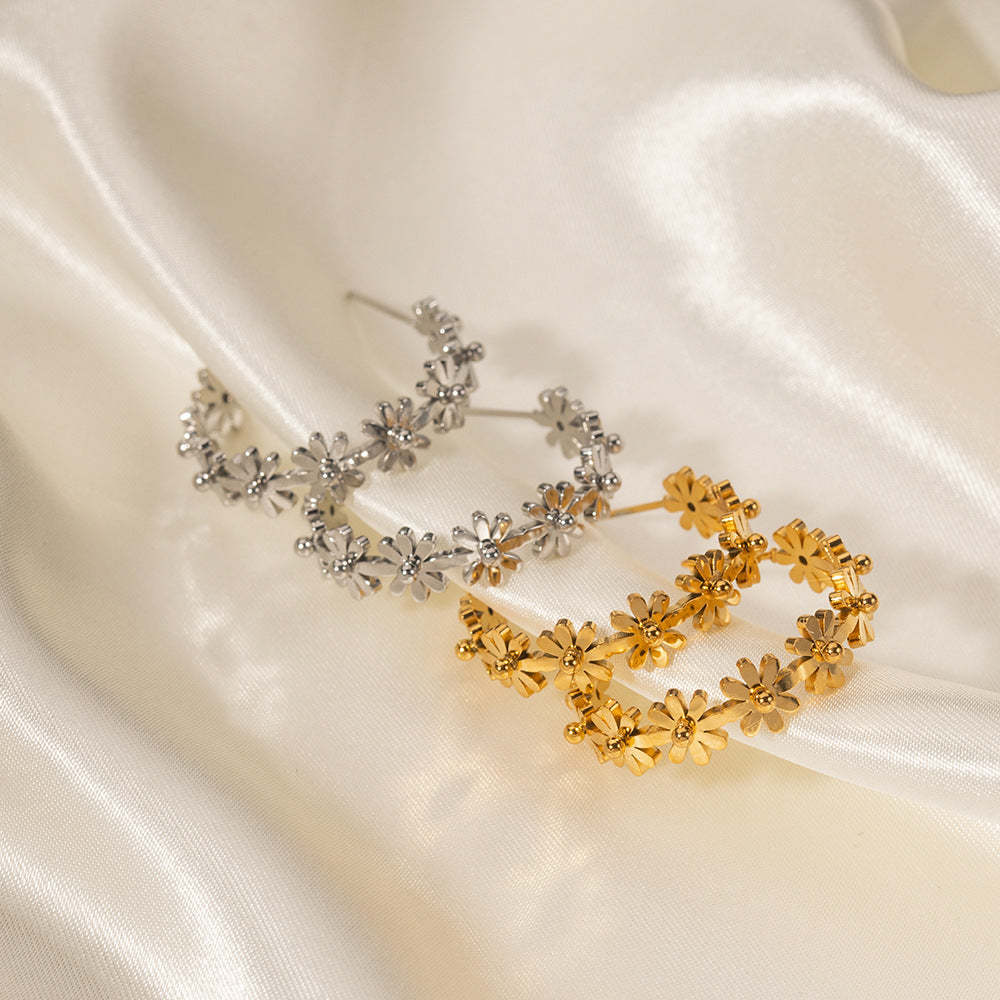 Flowers Dainty Trendy Elegant 18k Vermeil/White Gold Plated Hoop Earrings | Mix Mix Style-Mix MIx Style