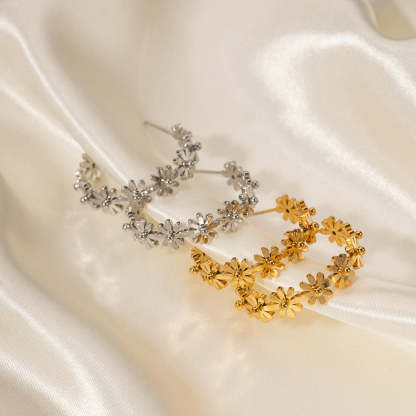 Flowers Dainty Trendy Elegant 18k Vermeil/White Gold Plated Hoop Earrings | Mix Mix Style-Mix MIx Style