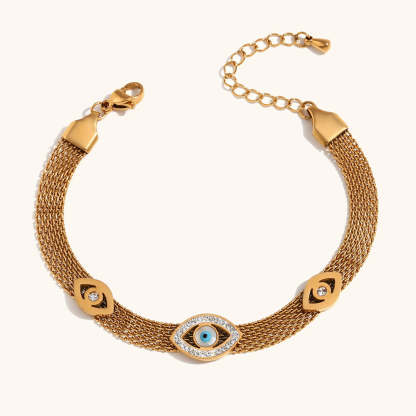 European and American cross-border hot sale three eyes rhinestone braided mesh bracelet stainless steel plated 18K retro fashion hand jewelry-Mix MIx Style