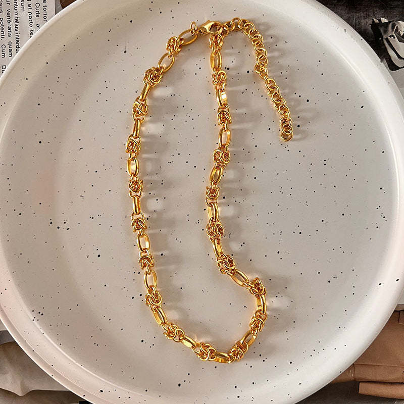 Vintage Retro Minimalist Thick Chain 18k Vermeil Gold Plated Necklace Earring & Ring Jewelry Set | Mix Mix Style-Mix MIx Style