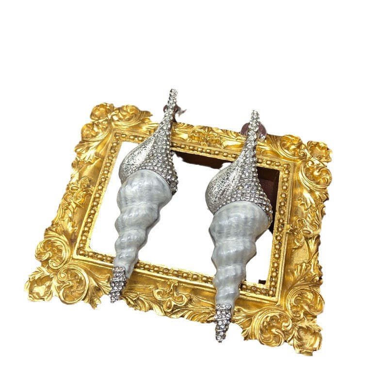 Seashell Silver Vintage Classic Diamonds Luxury 18k Gold Plated Brooch & Earrings Jewelry Set | Mix Mix Style-Mix MIx Style