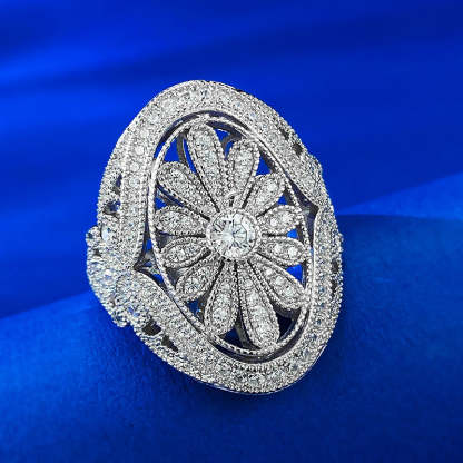 Mujing Jewelry Reunion Rice Fireworks Luxury Ring Silver Gold-plated Heavy Handmade Women's Ring Live Source-Mix MIx Style