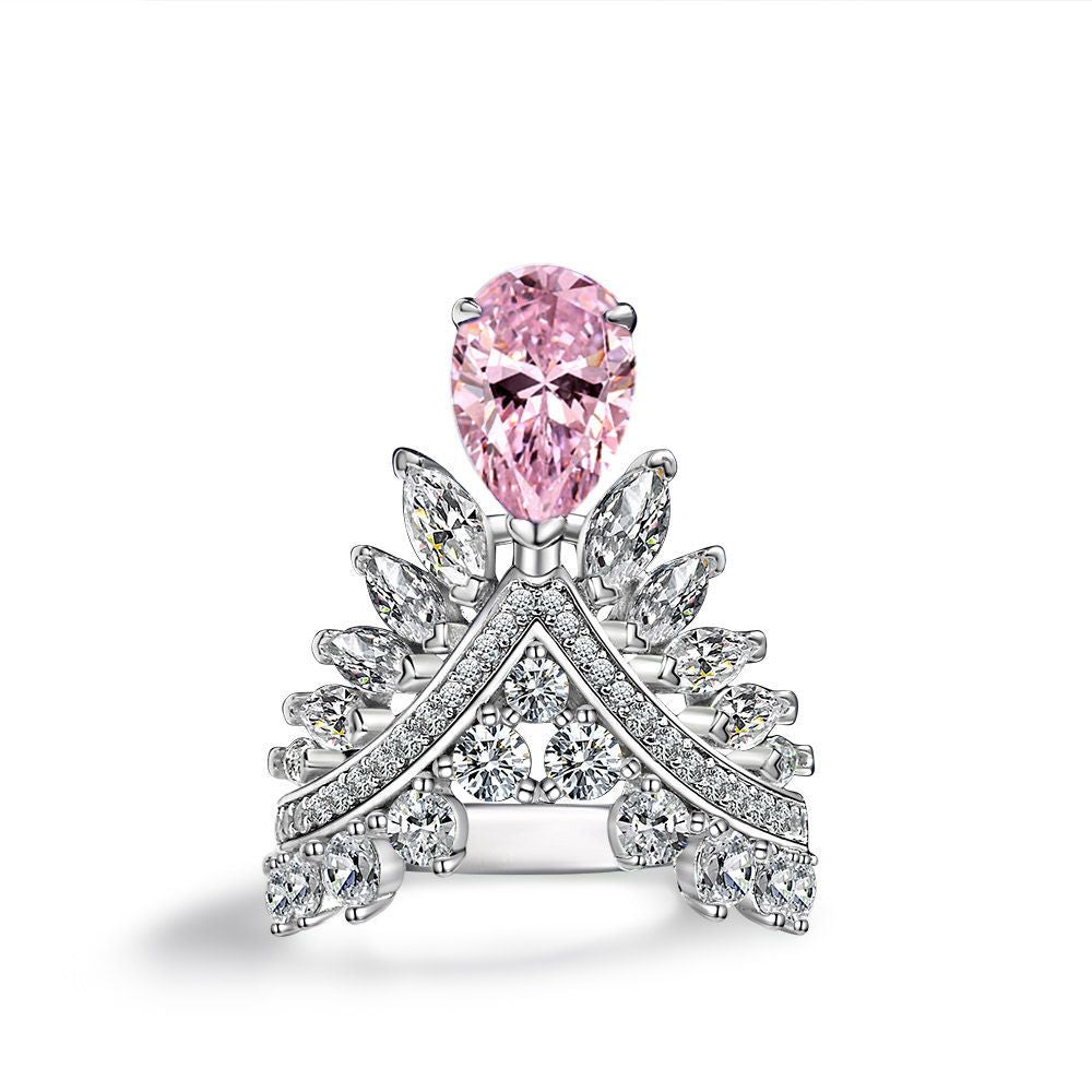 Moissanite Pink Diamond Pear Shape Feather Crown 2ct Wedding Ring-Mix MIx Style