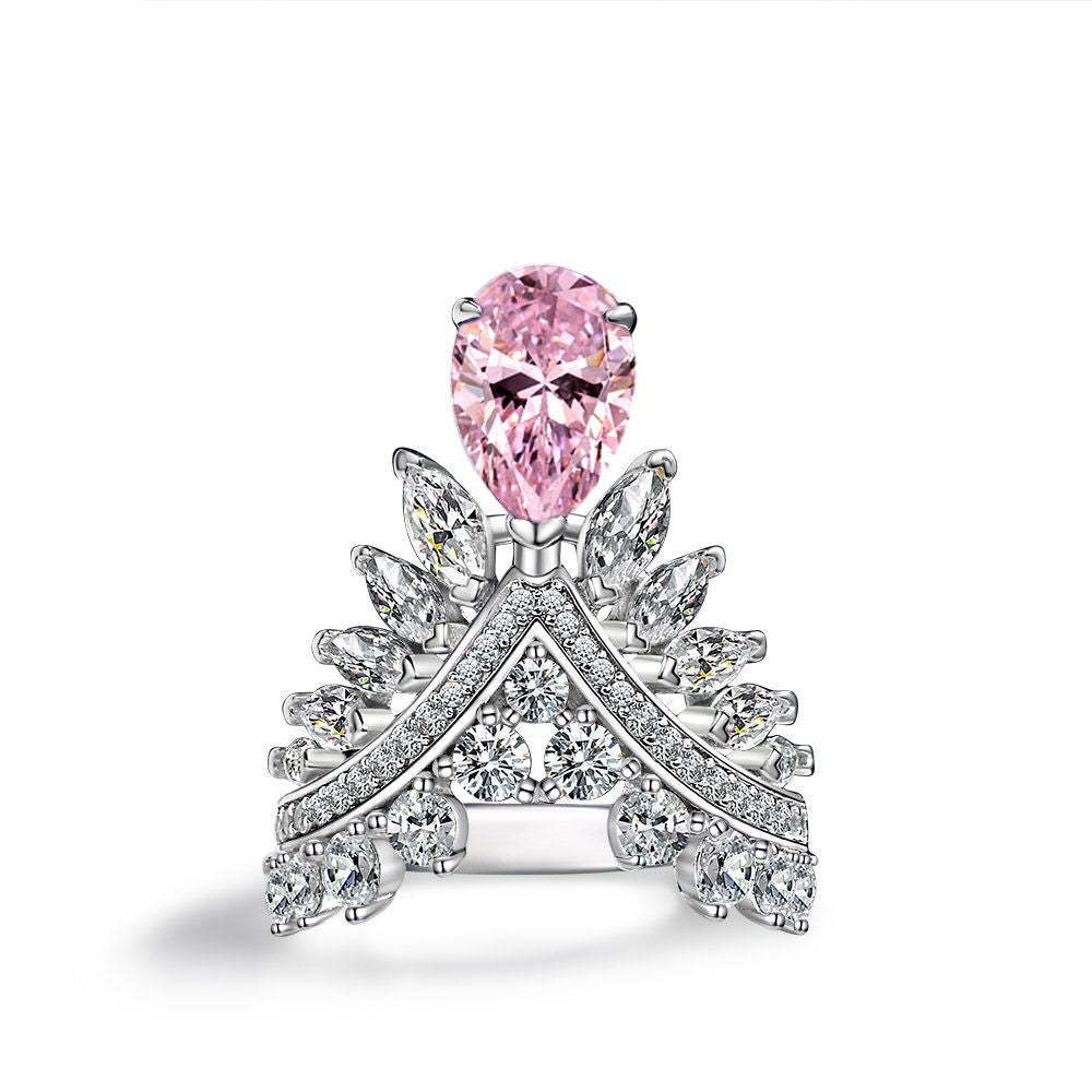 Moissanite Pink Diamond Pear Shape Feather Crown 2ct Wedding Ring-Mix MIx Style