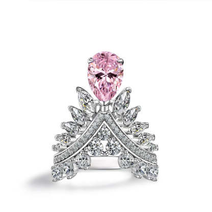 Moissanite Pink Diamond Pear Shape Feather Crown 2ct Wedding Ring-Mix MIx Style